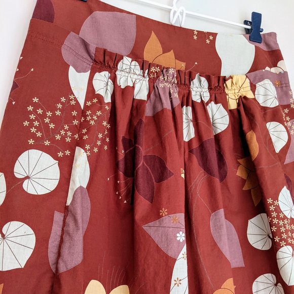 🇺🇸 Lux Anthropologie 100% Cotton Leaf Print Skirt Made In USA - Picture 4 of 8
